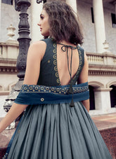 Grey Chinon Thread And Sequince Embroidered Work Gown